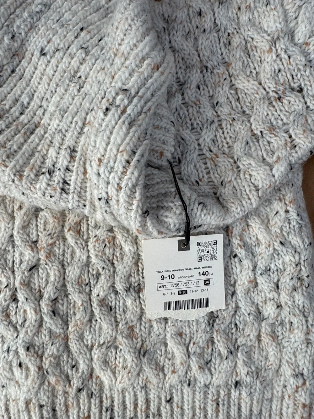 Zara Cream Speckled Cable Knit Turtleneck Sweater girls size 9/10